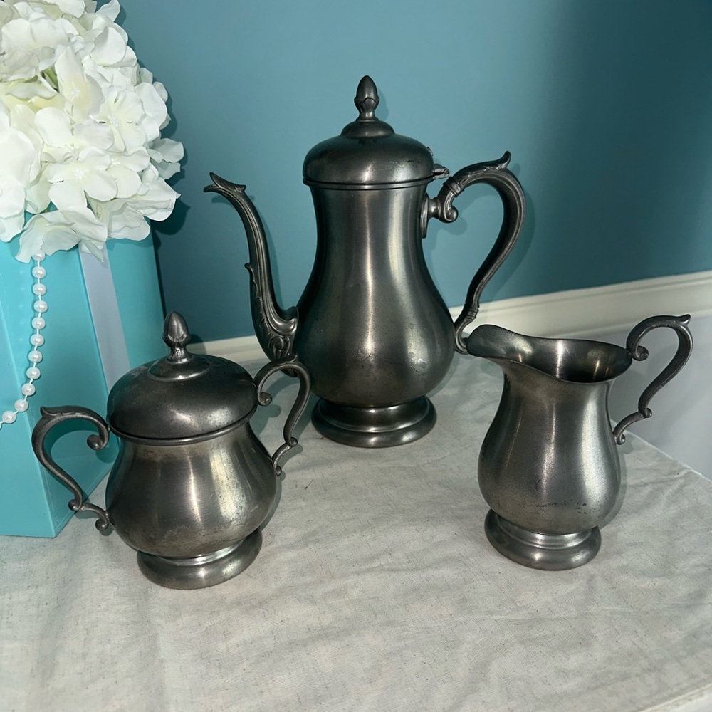 Preisner 1960’s Pewter “2062” Tea Set - Tea Pot, milk pot and sugar bowl.